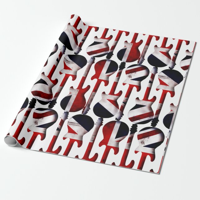 Papier Cadeau Guitare - Union Jack British England Drapeau du Ro (Déroulé)