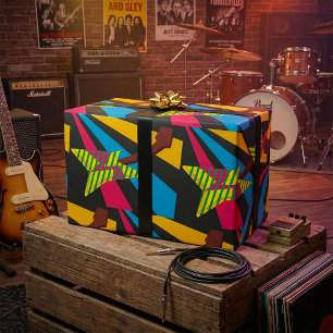 Papier Cadeau Guitare vibrante avec des rayures géométriques