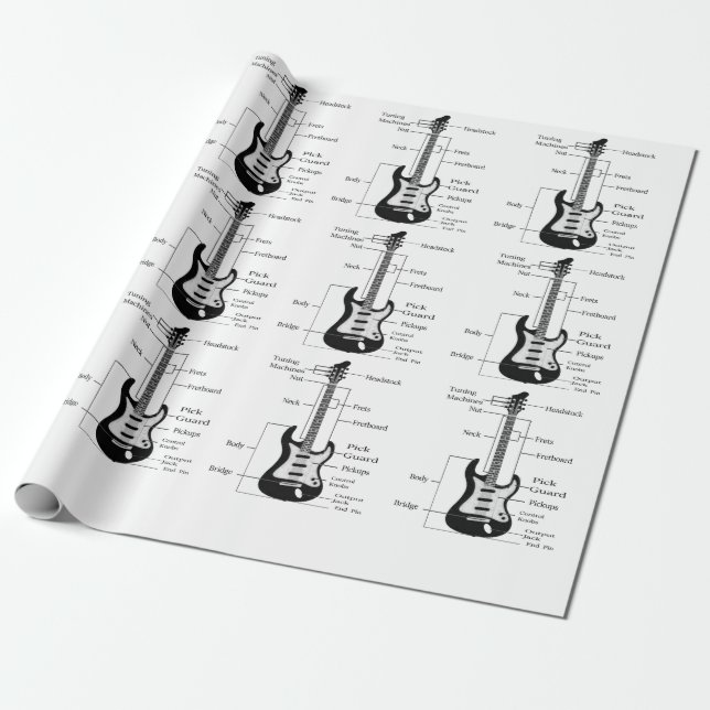 Papier Cadeau Guitares électriques et acoustiques Musique Note N (Déroulé)