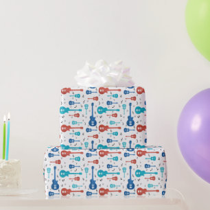 Papier Cadeau Guitares rouges et bleues
