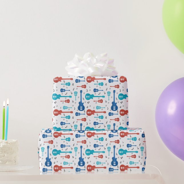 Papier Cadeau Guitares rouges et bleues (Cadeaux de fête)