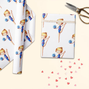 Papier Cadeau Gymnaste rythmique mignonne en Léotard Bleu avec b