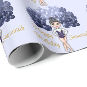 Papier Cadeau Gymnastique Anniversaire avec Bleu Balloon Arch