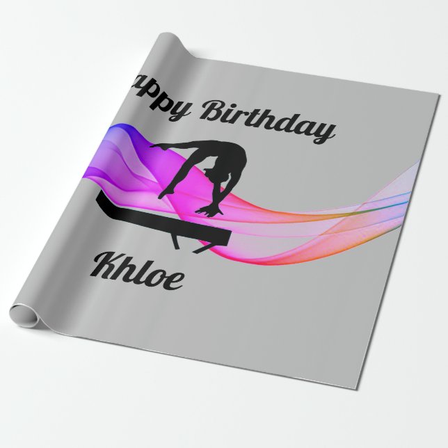 Papier Cadeau Gymnastique Anniversaire Gris Papier (Déroulé)