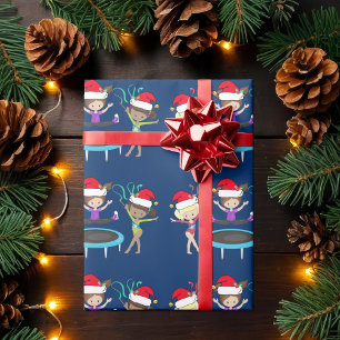 Papier Cadeau Gymnastique de Noël Gymnaste Filles Bleu