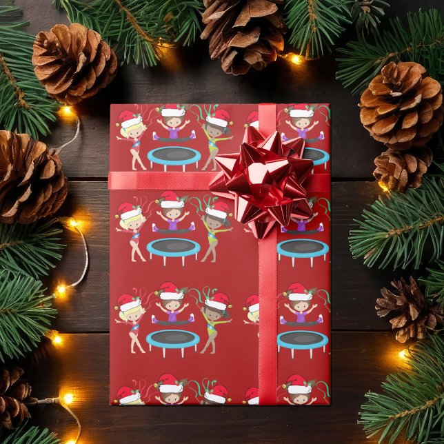 Papier Cadeau Gymnastique de Noël mignonne Filles Gymnaste rouge (Créateur téléchargé)