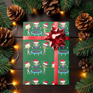 Papier Cadeau Gymnastique de Noël mignonne Filles Gymnaste vert