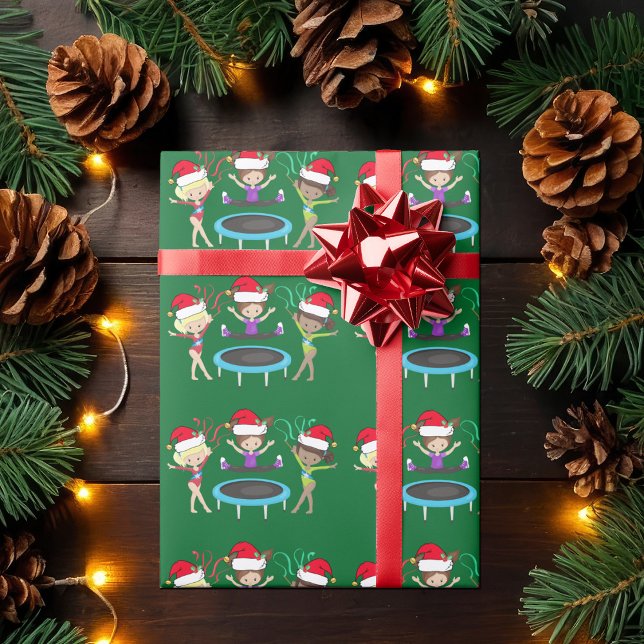 Papier Cadeau Gymnastique de Noël mignonne Filles Gymnaste vert (Créateur téléchargé)