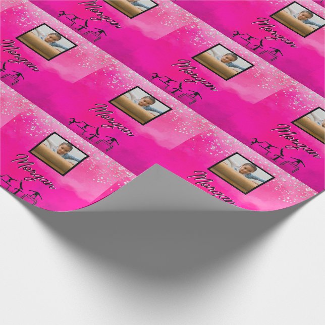 Papier Cadeau Gymnastique rose, argent, Parties scintillant Phot (Coin)