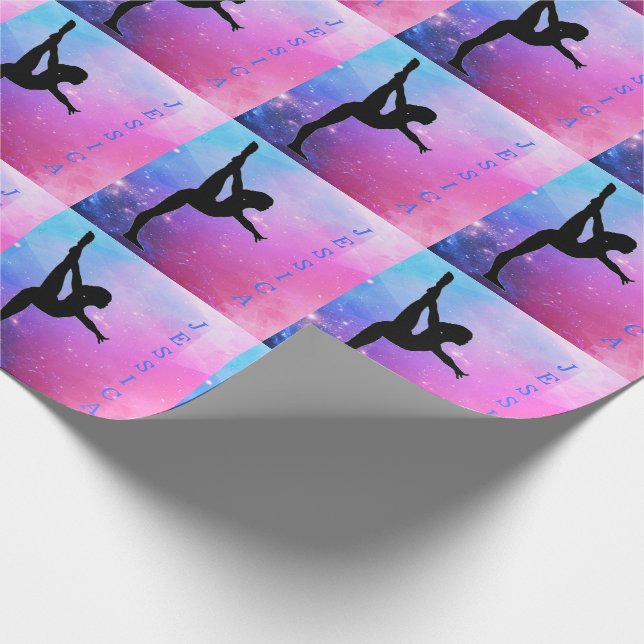 Papier Cadeau Gymnastique Rose & Bleu Nom personnalisé Papier d' (Coin)