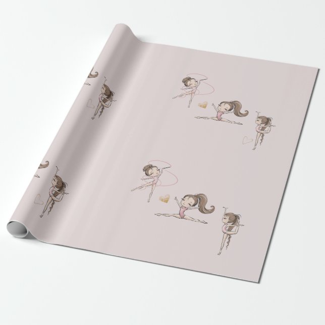 Papier Cadeau Gymnastique rose fête d'anniversaire (Déroulé)