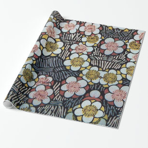 PAPIER CADEAU HAIKU FLEURS DE PRINTEMPS ROSE ROSE NOIR