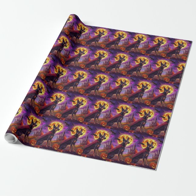 Papier Cadeau Halloween australien Kelpie Chien Citrouille peur (Déroulé)