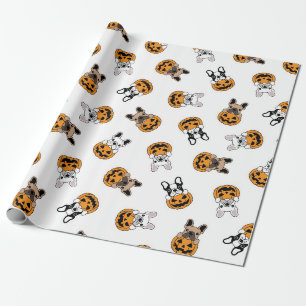 Papier Cadeau Halloween Bulldog Et Motif Citrouille