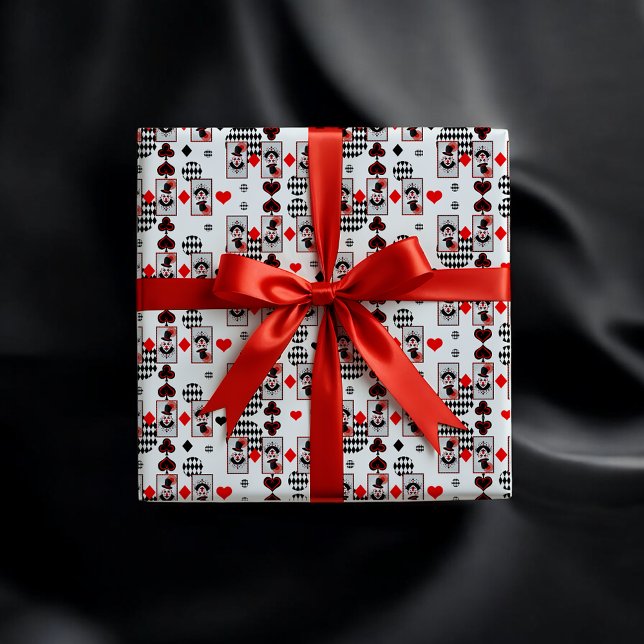 Papier Cadeau Halloween cirque clown déplaisant (Creepy clown circus gift wrap in red, black and white, perfect for spooky Halloween gifts.)