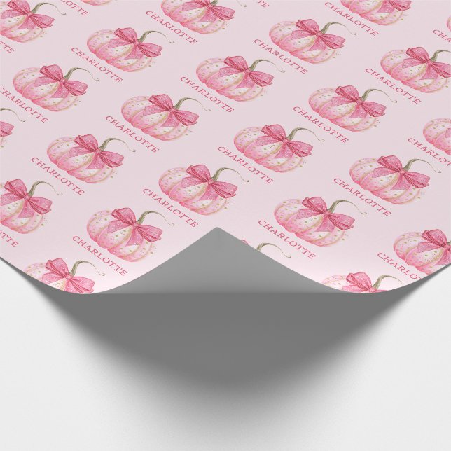 Papier Cadeau Halloween Citrouille rose Coquette Bow Personnalis (Coin)