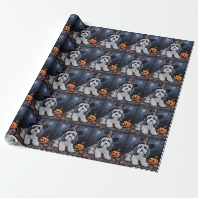 Papier Cadeau Halloween Citrouilles Havanais effraie (Déroulé)