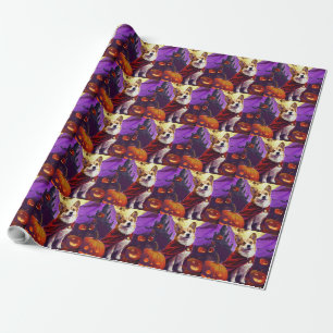 Papier Cadeau Halloween Corgi Vampire Citrouilles Épouvantable