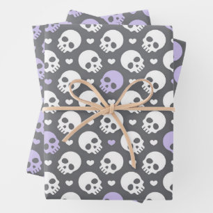 Papier cadeau Halloween Crânes & Cœurs Sucrés