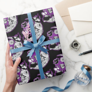Papier Cadeau Halloween Croissant Lune crâne de sorcière