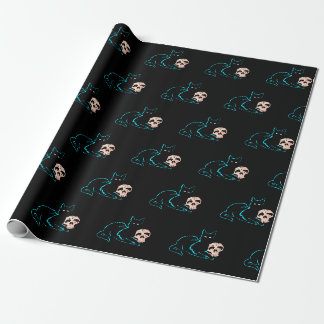 Papier Cadeau Halloween de chat et de crâne noir