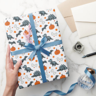 Papier Cadeau Halloween Dinosaur Skeletons Citrouille et chauves