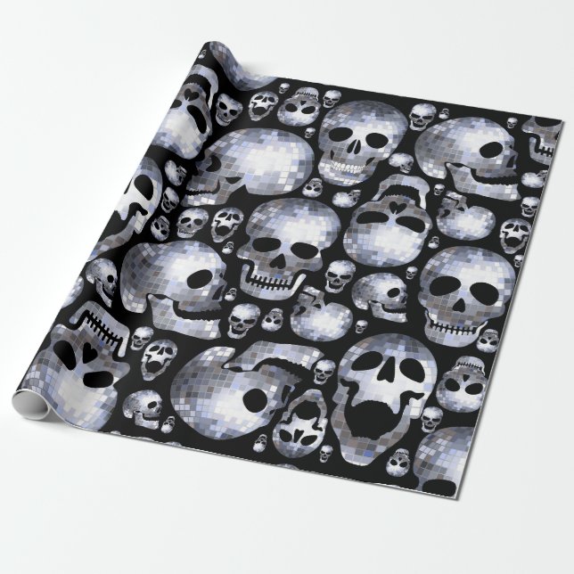 Papier Cadeau halloween disco miroir crânes à billes (Déroulé)