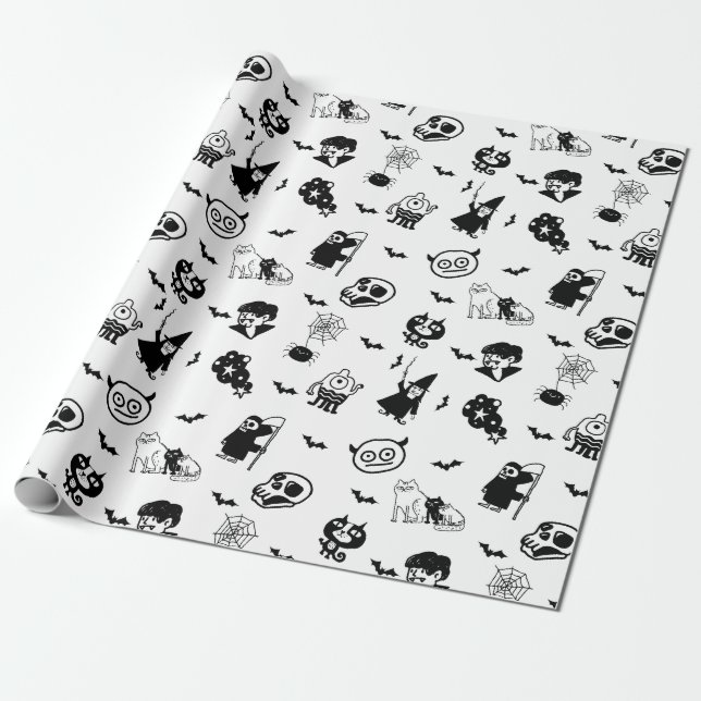 Papier Cadeau Halloween Éffrayant Cute Motif Vacances Horreur No (Déroulé)