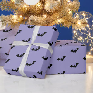 Papier Cadeau Halloween Éffrayant noir et violet chauves-souris 
