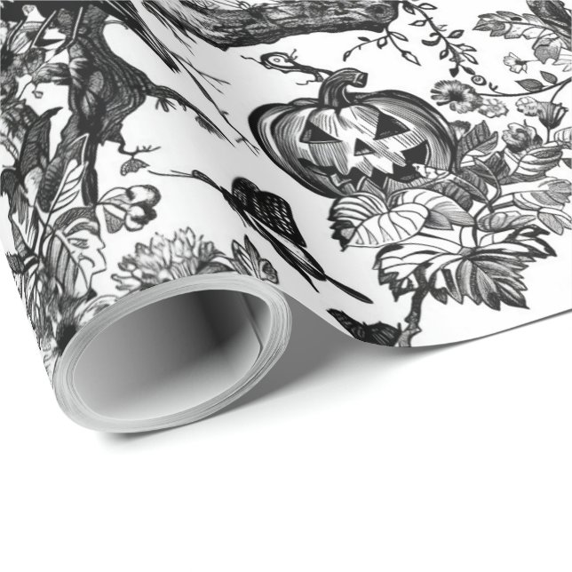 Papier Cadeau Halloween en toile noire et blanche (Coin rond)