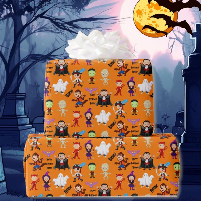 Papier Cadeau Halloween Enfants Nom de l'anniversaire de l'enfan (Créateur téléchargé)