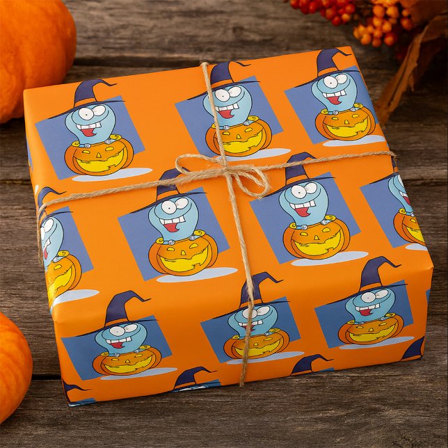 Papier Cadeau Halloween fantôme en sorcière Éffrayante Citrouill (Créateur téléchargé)
