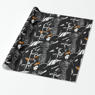 Papier Cadeau halloween fashionillustration avec balai