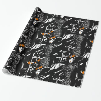 Papier Cadeau halloween fashionillustration avec balai