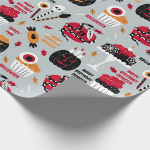Papier Cadeau Halloween Fille's Birthday Cake Nom Effrayant Fun