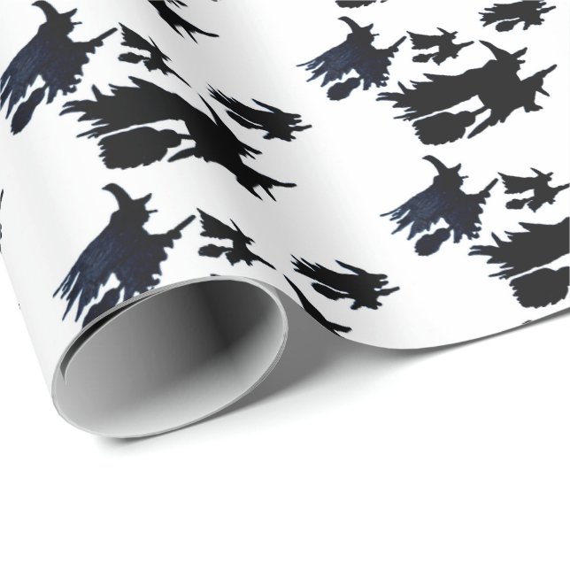 Papier Cadeau HALLOWEEN FLYING WITCHES papier d'emballage (Coin rond)