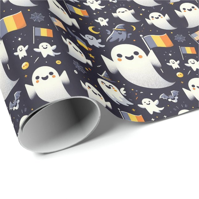 Papier Cadeau Halloween Ghost Roumain Drapeau couleurs (Coin rond)