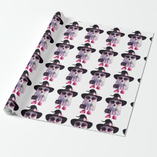 Papier Cadeau Halloween mignonne petite dame fantôme avec café