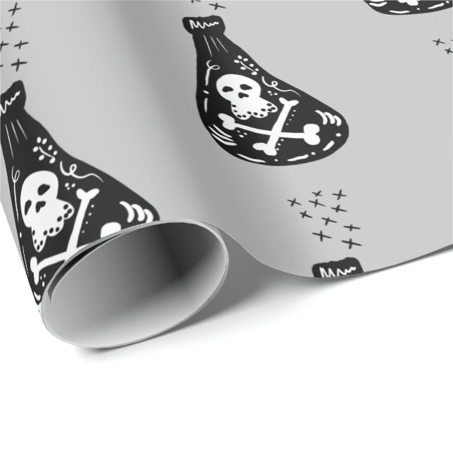 Papier Cadeau Halloween mignonne squelette poison Bouteille Éffr (Coin rond)