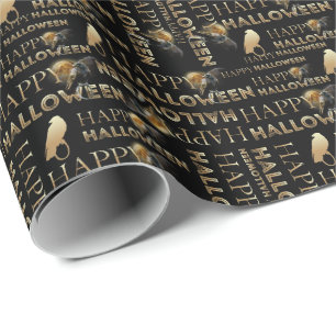 Papier Cadeau Halloween moderne Noir Et Or Chic Adulte Adulte