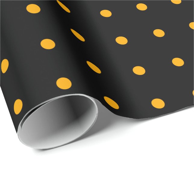 Papier Cadeau Halloween Motif Polka orange noir (Coin rond)
