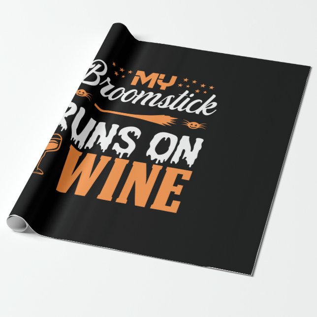 Papier Cadeau Halloween My Broomstick Runs On Wine Birthday (Déroulé)