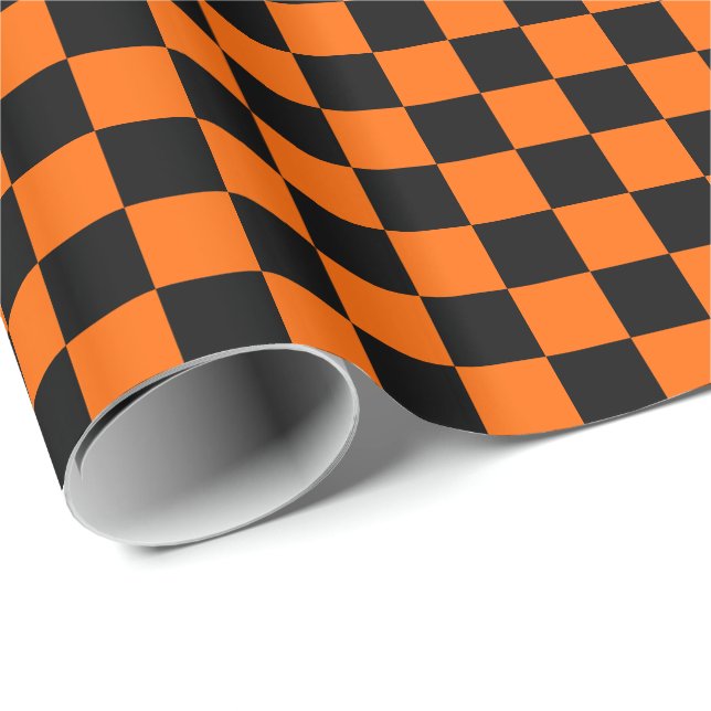 Papier Cadeau Halloween Orange et À damiers noir (Coin rond)