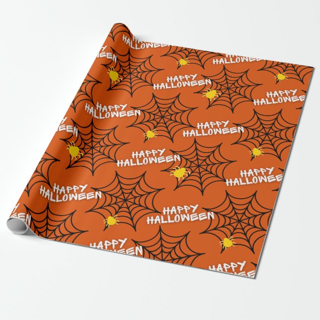 Papier Cadeau Halloween Orange Spider Web (Déroulé)