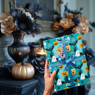 Papier Cadeau Halloween personnalisé avec Citrouilles et fantôme