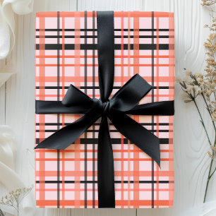 Papier Cadeau Halloween Plaid Motif en rose, orange et noir