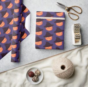 Papier Cadeau Halloween rétro Orange Citrouille heureux
