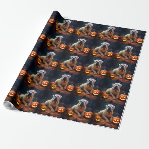 Papier Cadeau Halloween Shar Pei Avec La Peur Citrouille
