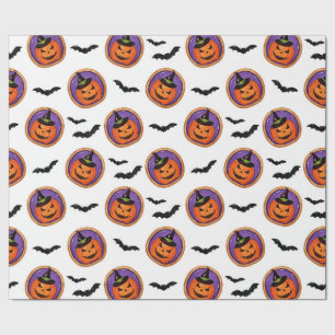 Papier Cadeau Halloween Traite Jack-O-Lantern Cookie & Bats