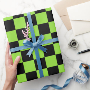 Papier Cadeau Halloween Vert noir Checker Anniversaire Texte per